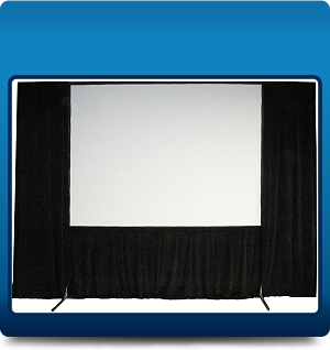 Framed screen with side drapes